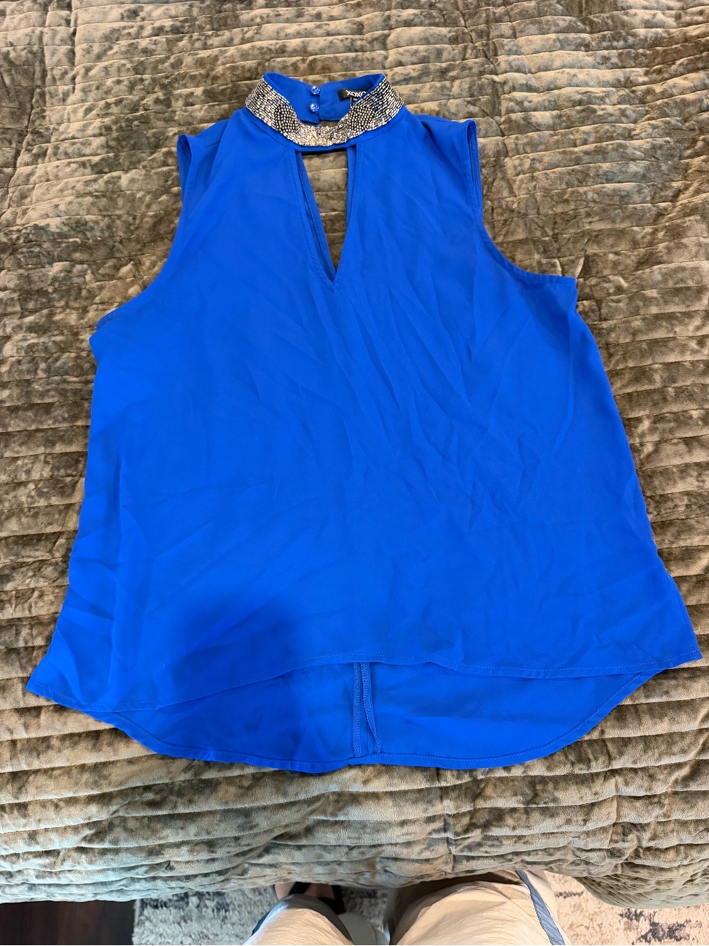 XOXO Royal Blue Beaded Collar Sleeveless Blouse Size Medium